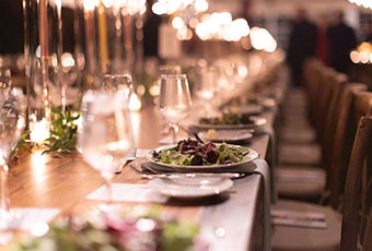 closeup of salad at wedding reception table