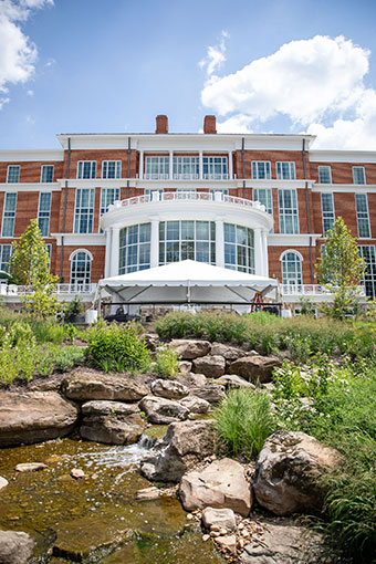 View of Kimpton Forum Hotel from the botanical garden